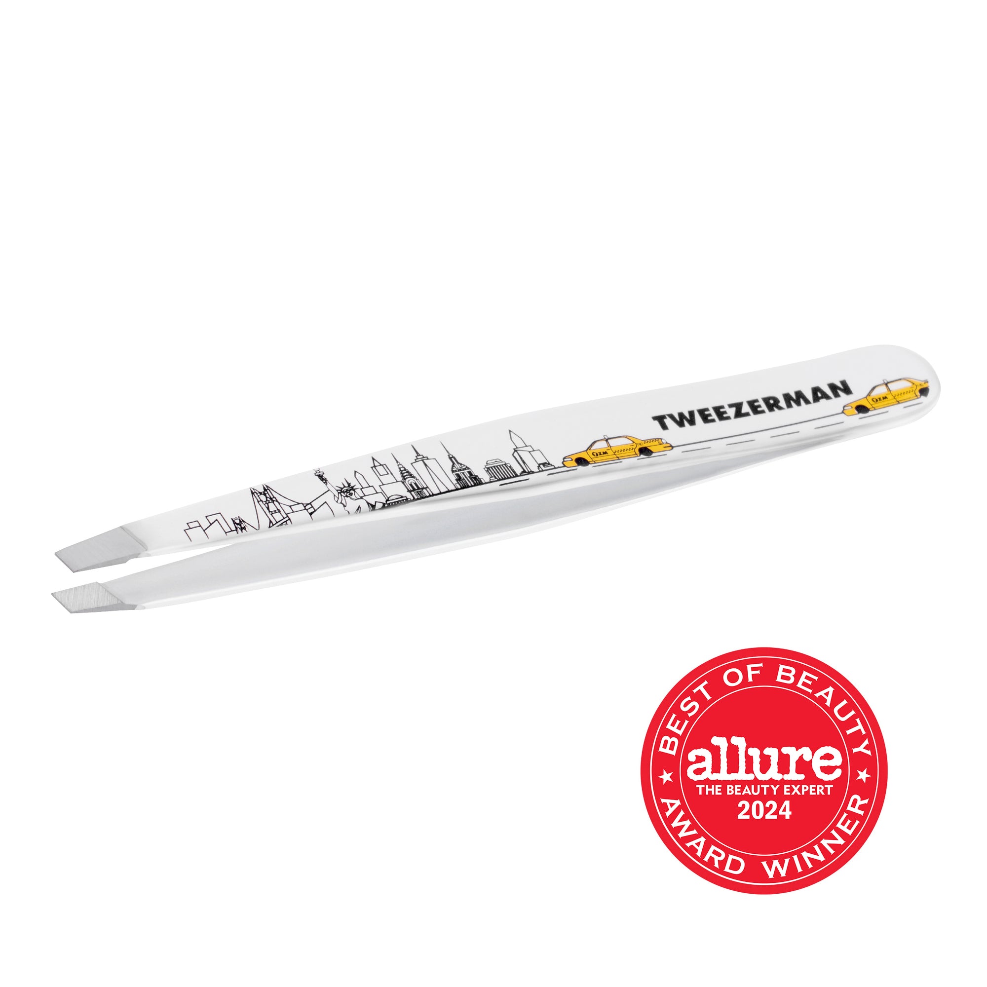 White Slant Tweezer with NYC city Skyline and Taxi Design